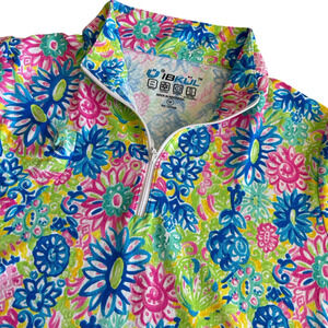 IBKUL Golf Shirt Womens Size Medium Floral Short Sleeve 1/4 Zip Quick Dry UPF 50
